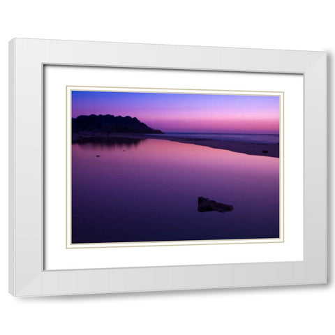 Suntset reflection in water, Palmachim Beach, Israel White Modern Wood Framed Art Print with Double Matting by Frank, Assaf