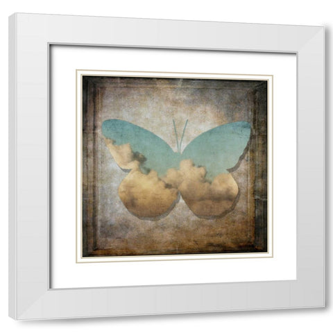 Handwritten old postcard with butterfly White Modern Wood Framed Art Print with Double Matting by Frank, Assaf