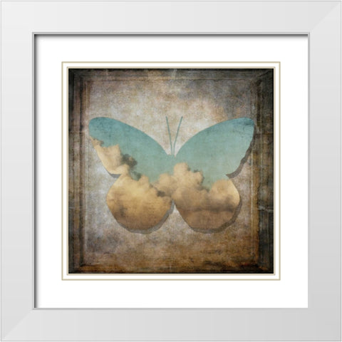Handwritten old postcard with butterfly White Modern Wood Framed Art Print with Double Matting by Frank, Assaf