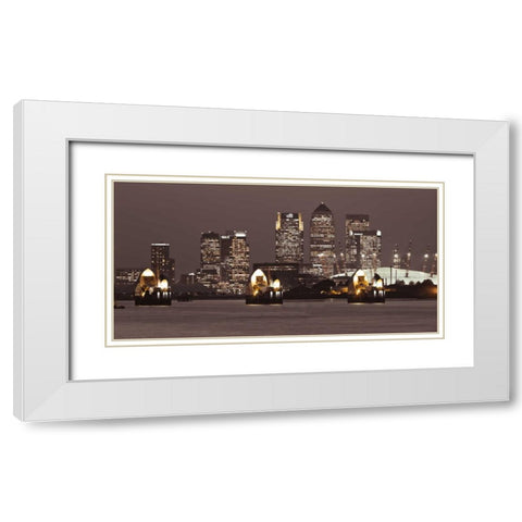 Canary Wharf skyline White Modern Wood Framed Art Print with Double Matting by Frank, Assaf