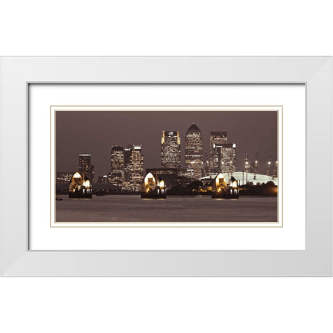Canary Wharf skyline White Modern Wood Framed Art Print with Double Matting by Frank, Assaf
