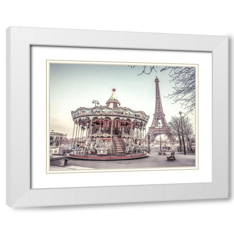 Carousel and the Eiffel tower White Modern Wood Framed Art Print with Double Matting by Frank, Assaf