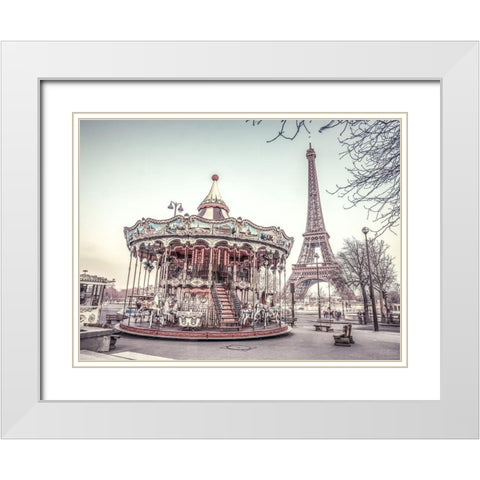 Carousel and the Eiffel tower White Modern Wood Framed Art Print with Double Matting by Frank, Assaf