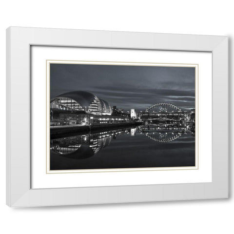 The Sage Gateshead and the Tyne bridge, Newcastle Upon Tyne, FTBR-1878 White Modern Wood Framed Art Print with Double Matting by Frank, Assaf