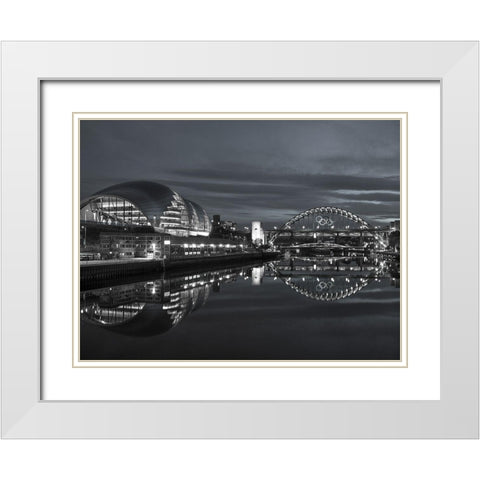 The Sage Gateshead and the Tyne bridge, Newcastle Upon Tyne, FTBR-1878 White Modern Wood Framed Art Print with Double Matting by Frank, Assaf