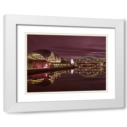 The Sage Gateshead and the Tyne bridge, Newcastle Upon Tyne, FTBR-1879 White Modern Wood Framed Art Print with Double Matting by Frank, Assaf