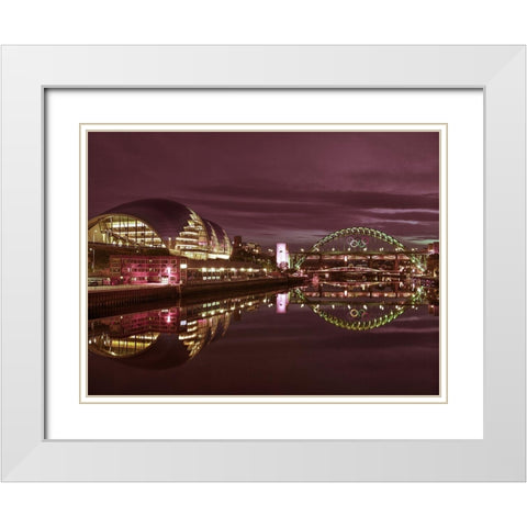 The Sage Gateshead and the Tyne bridge, Newcastle Upon Tyne, FTBR-1879 White Modern Wood Framed Art Print with Double Matting by Frank, Assaf