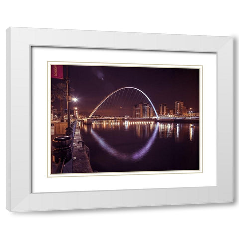 The Millenium Bridge, Newcastle Upon Tyne, FTBR-1882 White Modern Wood Framed Art Print with Double Matting by Frank, Assaf