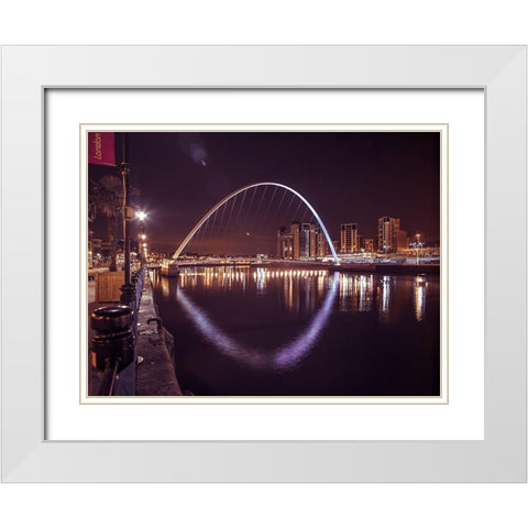 The Millenium Bridge, Newcastle Upon Tyne, FTBR-1882 White Modern Wood Framed Art Print with Double Matting by Frank, Assaf
