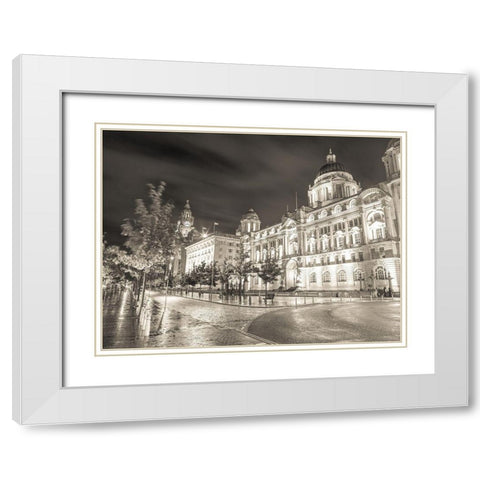 Port of-Building at night, Liverpool White Modern Wood Framed Art Print with Double Matting by Frank, Assaf