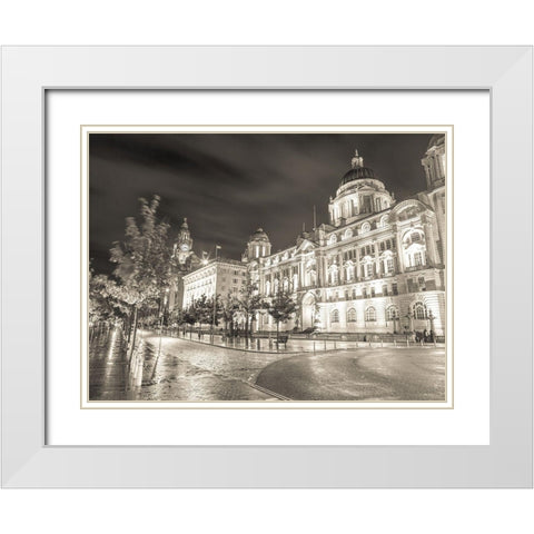 Port of-Building at night, Liverpool White Modern Wood Framed Art Print with Double Matting by Frank, Assaf