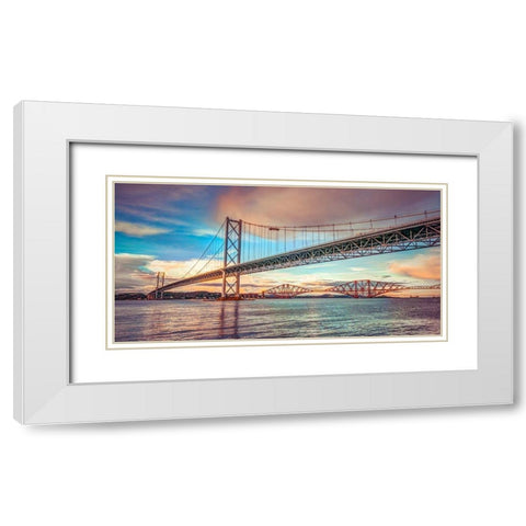 Forth Road Birdge at dusk White Modern Wood Framed Art Print with Double Matting by Frank, Assaf