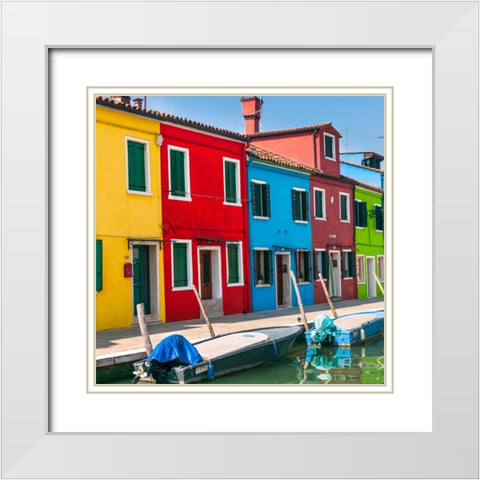 Gondolas moored along the canal, Venice, Italy White Modern Wood Framed Art Print with Double Matting by Frank, Assaf