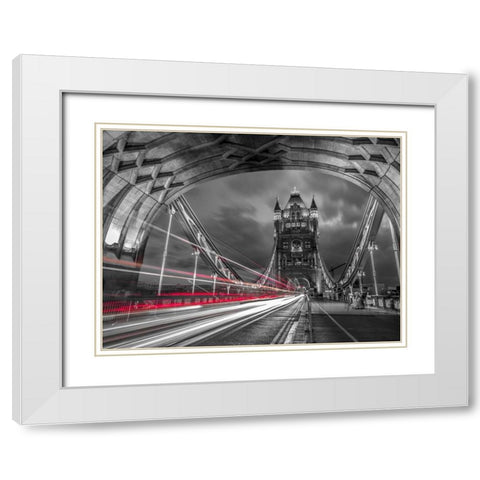 Tower bridge with strip lights, London, UK White Modern Wood Framed Art Print with Double Matting by Frank, Assaf