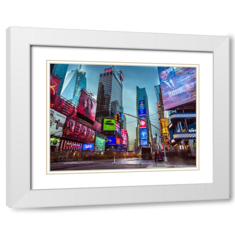 Image of Times Square, New York White Modern Wood Framed Art Print with Double Matting by Frank, Assaf