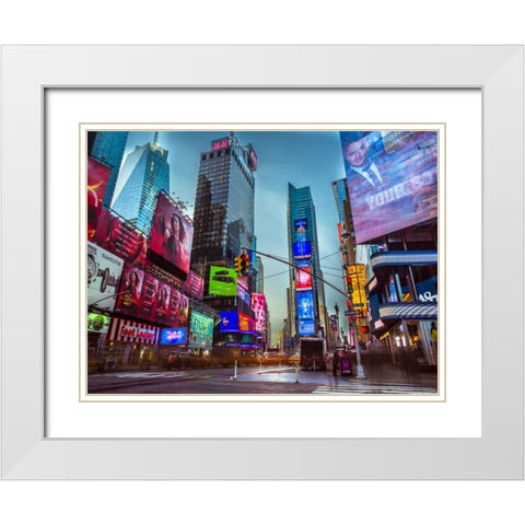 Image of Times Square, New York White Modern Wood Framed Art Print with Double Matting by Frank, Assaf