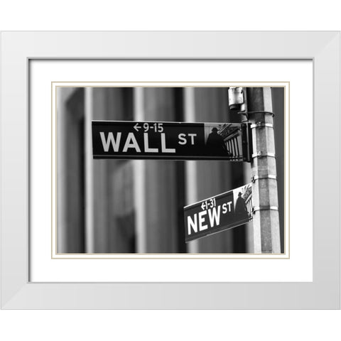 Wall street sign - New York city White Modern Wood Framed Art Print with Double Matting by Frank, Assaf