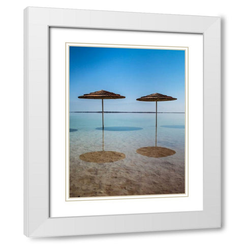 Bathing canopy on the beach on the Dead Sea, Israel White Modern Wood Framed Art Print with Double Matting by Frank, Assaf
