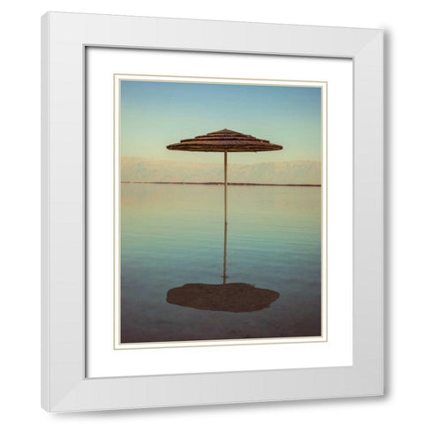 Parasol on beach of Dead Sea, Israel White Modern Wood Framed Art Print with Double Matting by Frank, Assaf