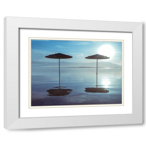 Parasol on Dead sea, Israel White Modern Wood Framed Art Print with Double Matting by Frank, Assaf