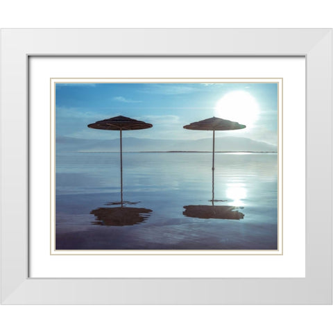 Parasol on Dead sea, Israel White Modern Wood Framed Art Print with Double Matting by Frank, Assaf
