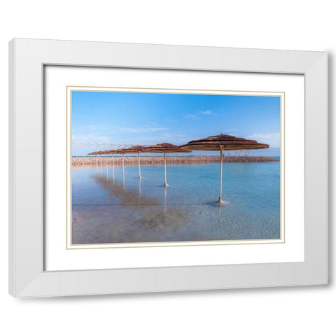 Parasol on Dead sea, Israel White Modern Wood Framed Art Print with Double Matting by Frank, Assaf