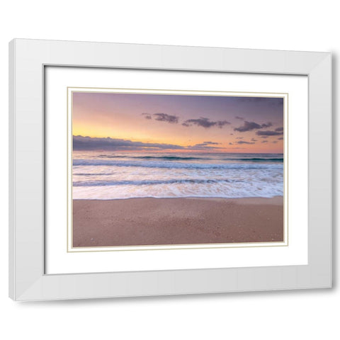 Evening view of beautiful beach in Israel White Modern Wood Framed Art Print with Double Matting by Frank, Assaf