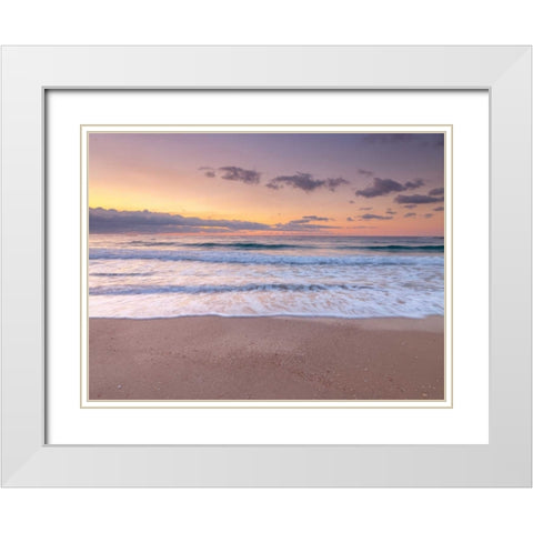 Evening view of beautiful beach in Israel White Modern Wood Framed Art Print with Double Matting by Frank, Assaf