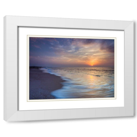 Evening view of beautiful beach in Israel White Modern Wood Framed Art Print with Double Matting by Frank, Assaf