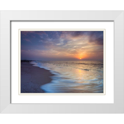 Evening view of beautiful beach in Israel White Modern Wood Framed Art Print with Double Matting by Frank, Assaf