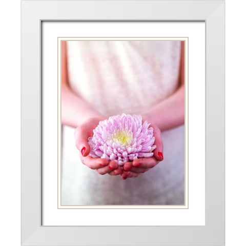 Female hands holding a flower White Modern Wood Framed Art Print with Double Matting by Frank, Assaf