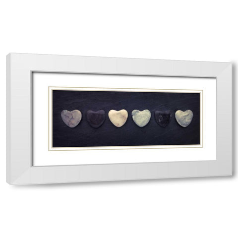Heart shaped stones in a row White Modern Wood Framed Art Print with Double Matting by Frank, Assaf