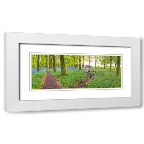 Bicycle in spring forest with bunch of flowers White Modern Wood Framed Art Print with Double Matting by Frank, Assaf