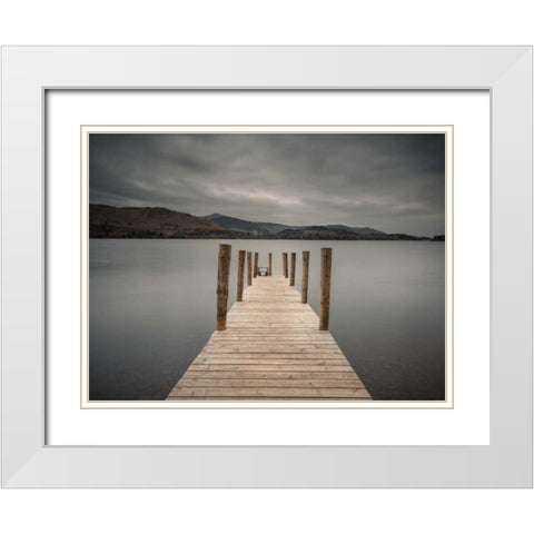 Jetty on tranquil lake White Modern Wood Framed Art Print with Double Matting by Frank, Assaf