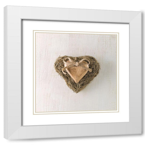 Creatrive Heart shape symbol White Modern Wood Framed Art Print with Double Matting by Frank, Assaf