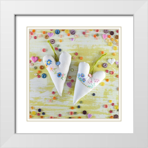 Creatrive Heart shape symbol White Modern Wood Framed Art Print with Double Matting by Frank, Assaf