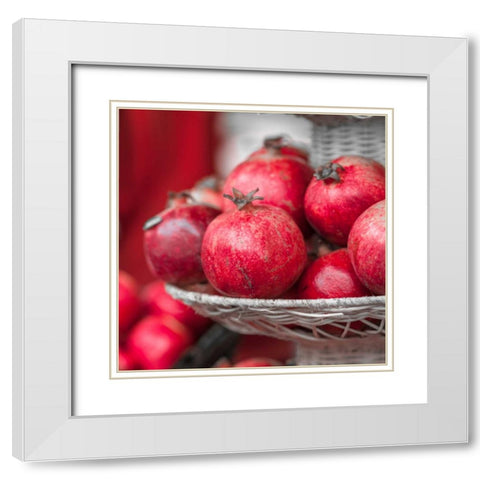 Pomegranates in basket White Modern Wood Framed Art Print with Double Matting by Frank, Assaf