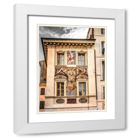 Architectural Feature of old building in Rome White Modern Wood Framed Art Print with Double Matting by Frank, Assaf
