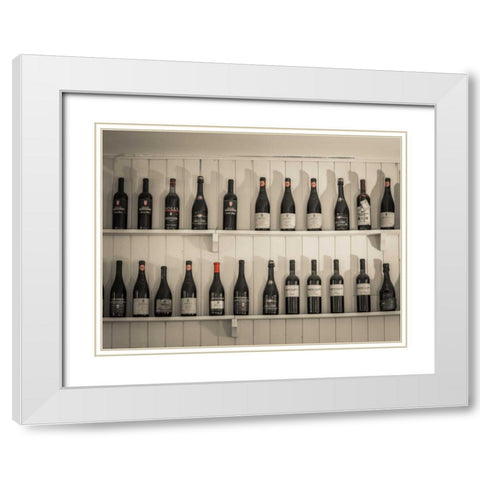 Old wine bottles on wooden shelf White Modern Wood Framed Art Print with Double Matting by Frank, Assaf