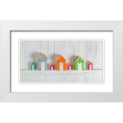 Hearts hanging on wooden background White Modern Wood Framed Art Print with Double Matting by Frank, Assaf