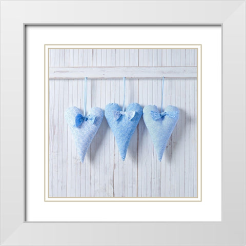 Hearts hanging on wooden background White Modern Wood Framed Art Print with Double Matting by Frank, Assaf