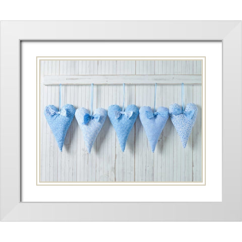 Small beach huts on wooden background White Modern Wood Framed Art Print with Double Matting by Frank, Assaf