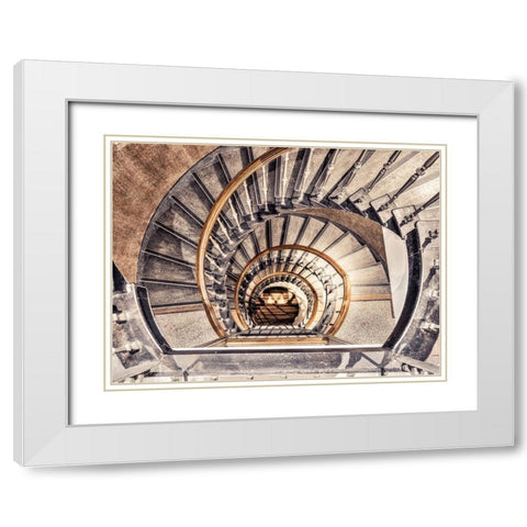 Spiral staircase from above in a building-Birmingham-UK White Modern Wood Framed Art Print with Double Matting by Frank, Assaf
