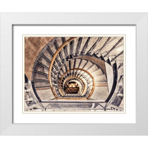 Spiral staircase from above in a building-Birmingham-UK White Modern Wood Framed Art Print with Double Matting by Frank, Assaf