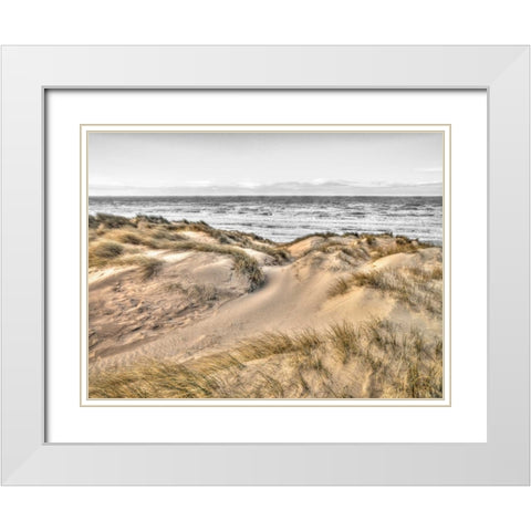 Tranquil beach with grass, Blackpool, UK White Modern Wood Framed Art Print with Double Matting by Frank, Assaf