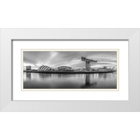 View along the river Clyde, Glasgow, FTBR-1805 White Modern Wood Framed Art Print with Double Matting by Frank, Assaf
