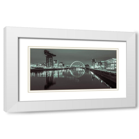 View along the river Clyde at night, Glasgow, FTBR-1901 White Modern Wood Framed Art Print with Double Matting by Frank, Assaf