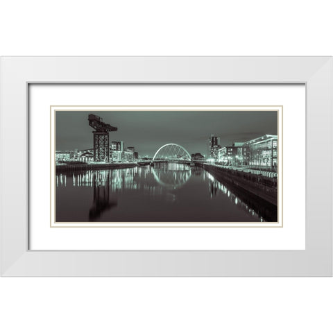 View along the river Clyde at night, Glasgow, FTBR-1901 White Modern Wood Framed Art Print with Double Matting by Frank, Assaf