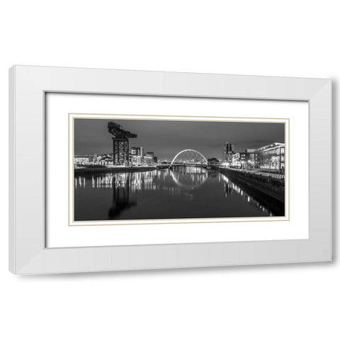 View along the river Clyde at night, Glasgow, FTBR-1807 White Modern Wood Framed Art Print with Double Matting by Frank, Assaf