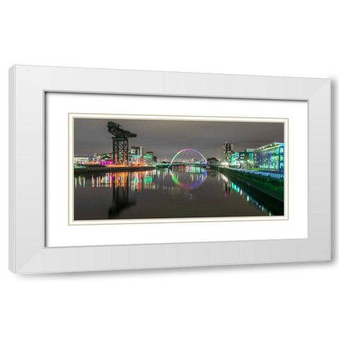 View along the river Clyde at night, Glasgow White Modern Wood Framed Art Print with Double Matting by Frank, Assaf